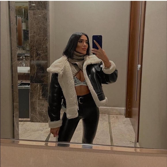 🔥LAST 1 LEFT!!🔥  ZARA NWT Bloggers Favorite Faux Leather Fleece Collar Jacket - Picture 11 of 16